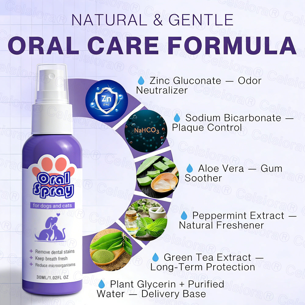 Celsiora® Pet Oral Spray ✅ Freshen Breath, Remove Tartar & Promote gum regeneration, stabilize teeth 🦷 upsell